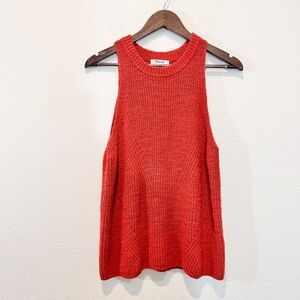 Knit Chunky Sweater Tank Madewell Jensen Orange Sleeveless Top Sz M Preppy Boho